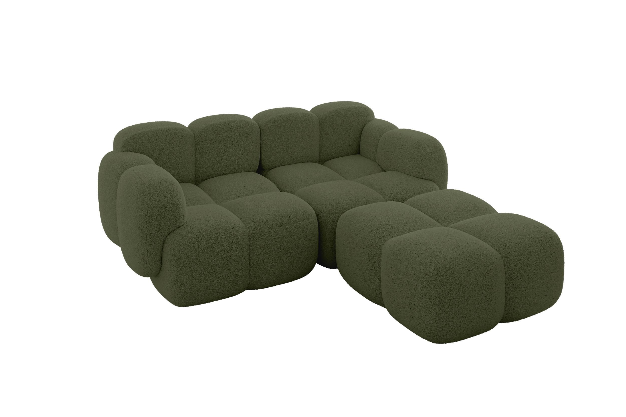ECKSOFA modulares Sofa Rechts Miko-L1 214x205x75 Grün Bouclé - Smaragdgrün/Schwarz, Holzwerkstoff/Kunststoff (214/205cm) - ALTDECOR