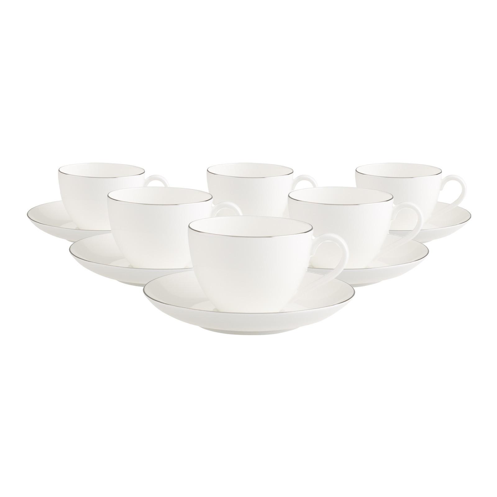 KAFFEETASSEN MIT UNTERTASSEN Anmut Platinum No.1 weiß 150 ml 6er Set - Weiß, Keramik (15/8.9/15cm) - Villeroy & Boch