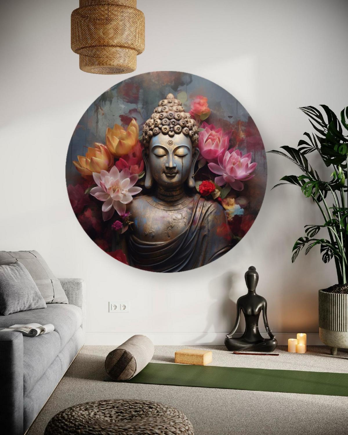 RUNDES BILD Grau 60/60 cm - Pink/Grau, Textil (60/60cm) - KUNSTLOFT