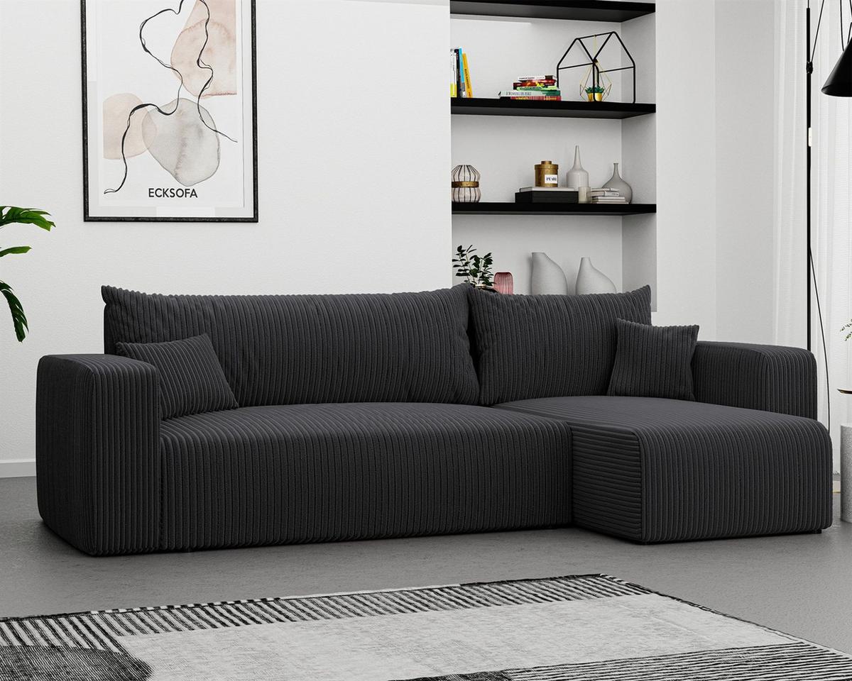ECKSOFA Luna Mit Schlaffunktion - Dunkelgrau, Holzwerkstoff/Textil (145/248cm) - Fun Möbel