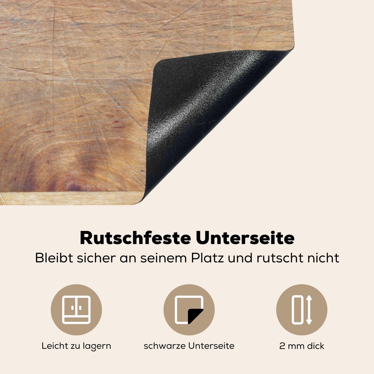 HERDABDECKPLATTE Holz - Löffel - Braun - Smiley Herdabdeckung Induktionsfeld 65x52 cm - Hellbraun, Kunststoff (65/52/0.2cm) - MuchoWow