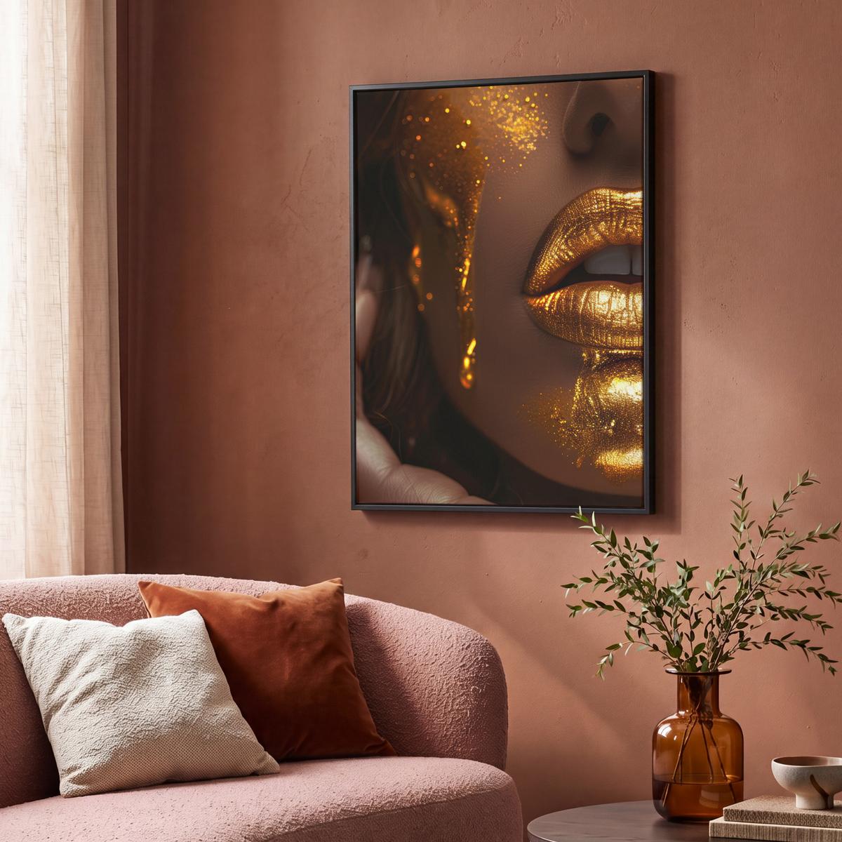LEINWAND Bilder mit Rahmen - Frau - Gold - Luxus - Porträt - 70x100 - Goldfarben, Textil (70/100cm) - MuchoWow