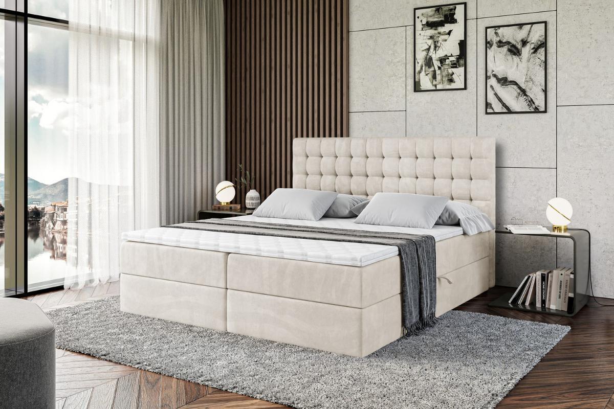 BOXBETT mit H3-Matratze und Lattenrost - VIONE - 140x200 Ecru - Ecru, Holzwerkstoff (140/200cm) - ALTDECOR