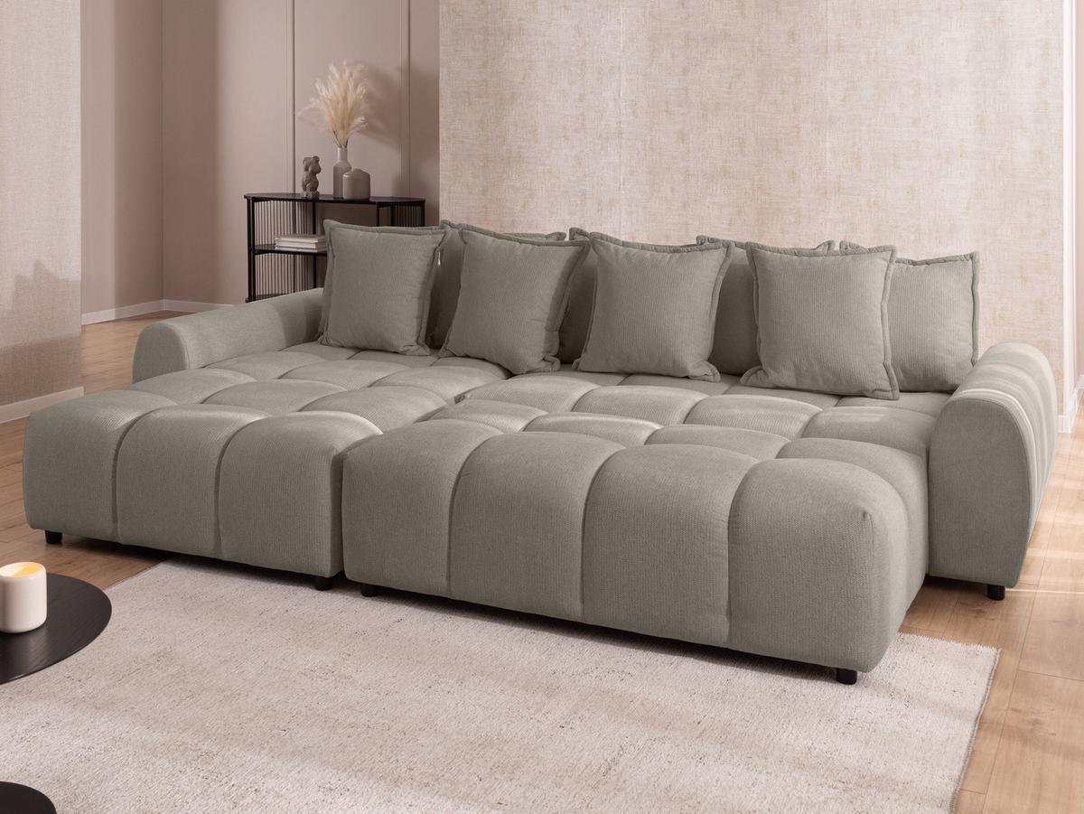 HOCKER Bubble mit Sitzfläche in Bubble-Optik aus weichem Taupe Strukturstoff mit schöner Sitzkomfort - Taupe/Schwarz, Holz/Kunststoff (147/42/74cm) - S-Style Möbel