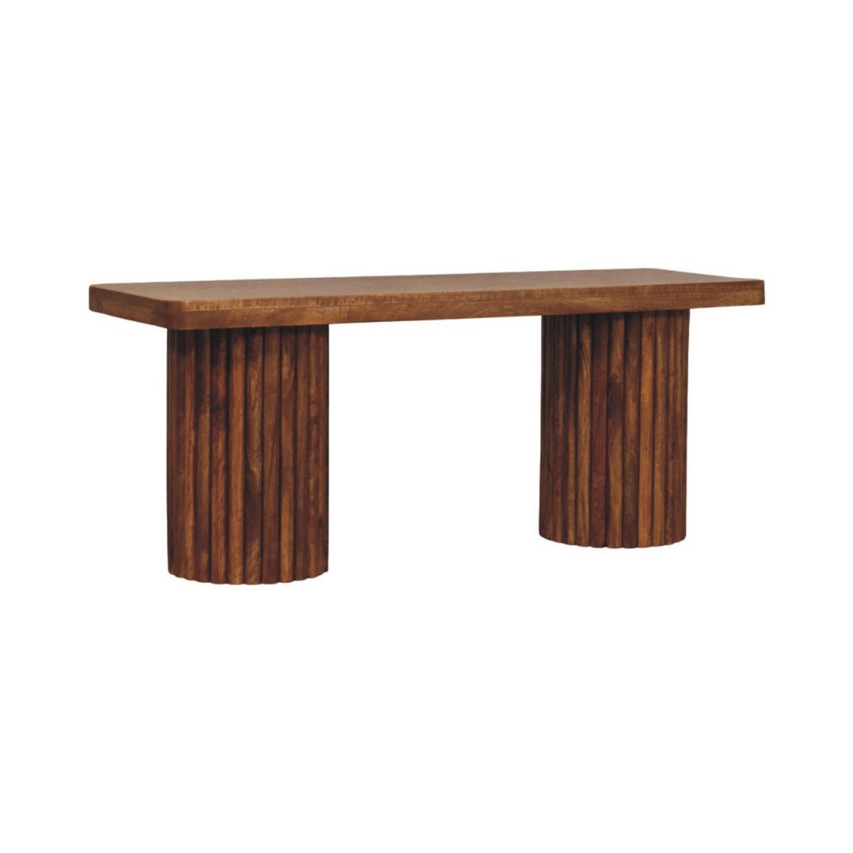 SITZBANK mit Amber-Eichen-Finish, 2 zylindrische kannelierte Basen, warmbraun - Braun, Holz (110/45/35cm) - Artisan Furniture