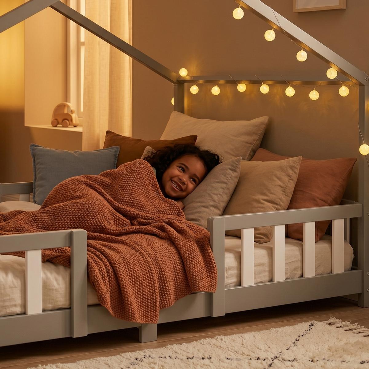 HAUSBETT Treviolo - Hellgrau/Weiß, Holz (120/200cm) - [en.casa]