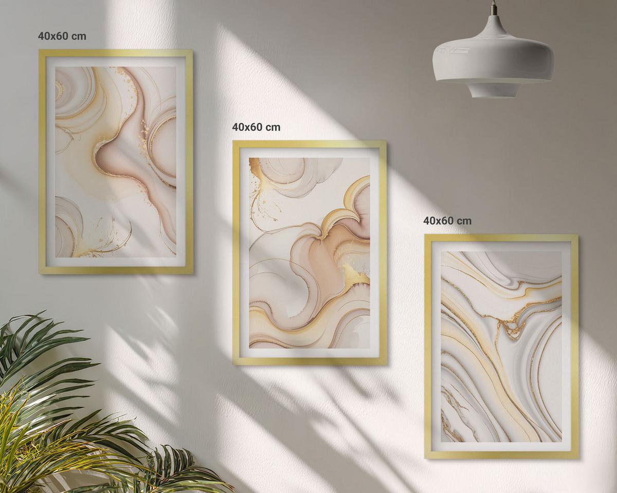 BILDER SET 3er Set - 40x60 cm Goldrahmen - Lineare abstrakte Motive - Goldfarben, Kunststoff (40/60cm) - TULUP