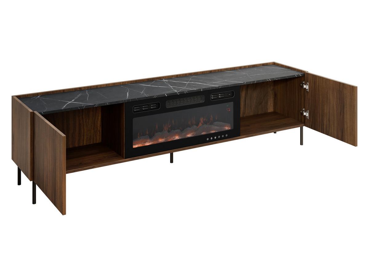 TV-LOWBOARD Tewos 200 K mit Kamin - Nussbaumfarben/Schwarz, Holzwerkstoff/Metall (200/55/37cm) - MIRJAN24