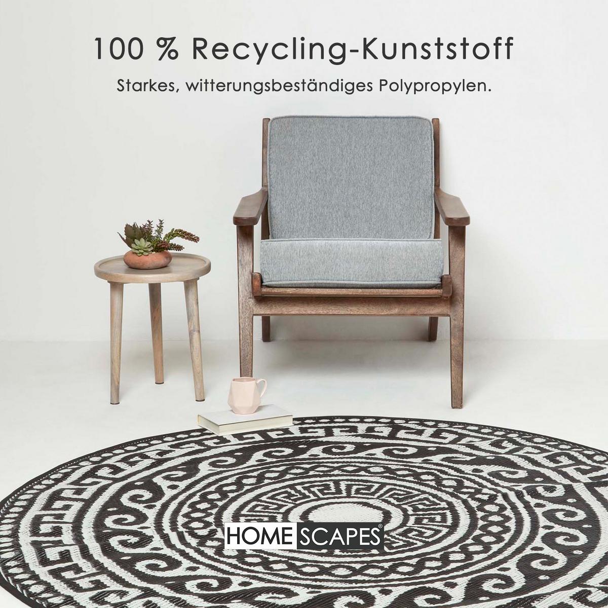 OUTDOORTEPPICH Enid rund mit Ethno-Muster 180 cm - Schwarz, Kunststoff (180/180cm) - Homescapes