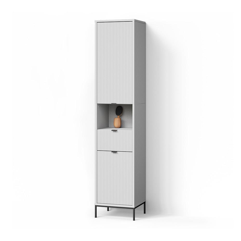 BADSCHRANK ATERNO Weiß 40 x 190 cm mit Türen, und Schublade - Weiß, Holzwerkstoff (40/190/35cm) - Livinity®