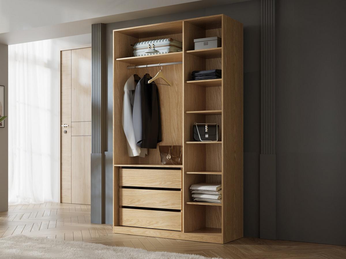 KLEIDERSCHRANK Soreno 135 3D mit Spiegel - Beige, Holzwerkstoff/Kunststoff (135/237/60cm) - MIRJAN24