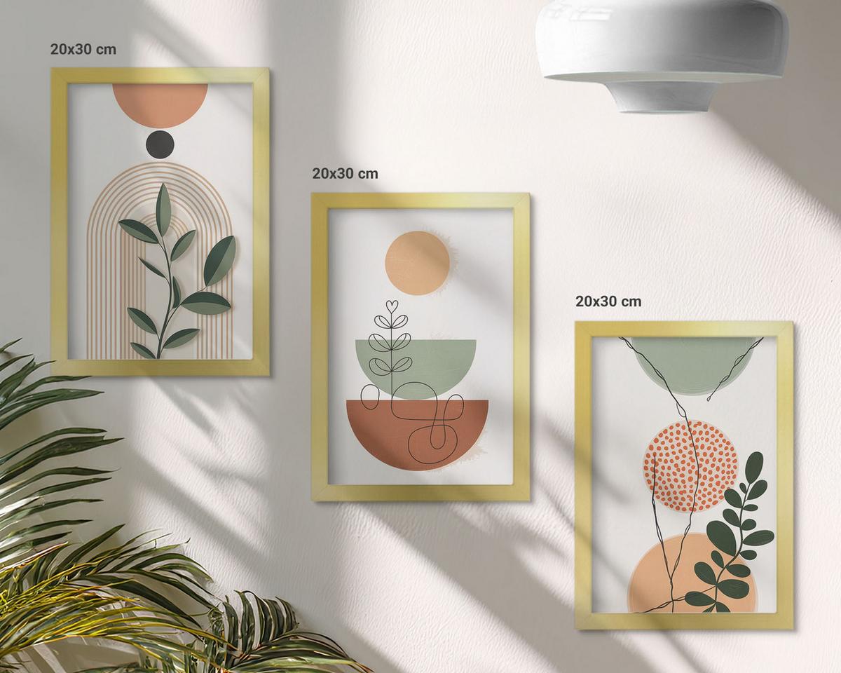 BILDER SET 3er Set - 20x30 cm Goldrahmen - Abstrakte Pflanzenformen - Goldfarben, Kunststoff (20/30cm) - TULUP