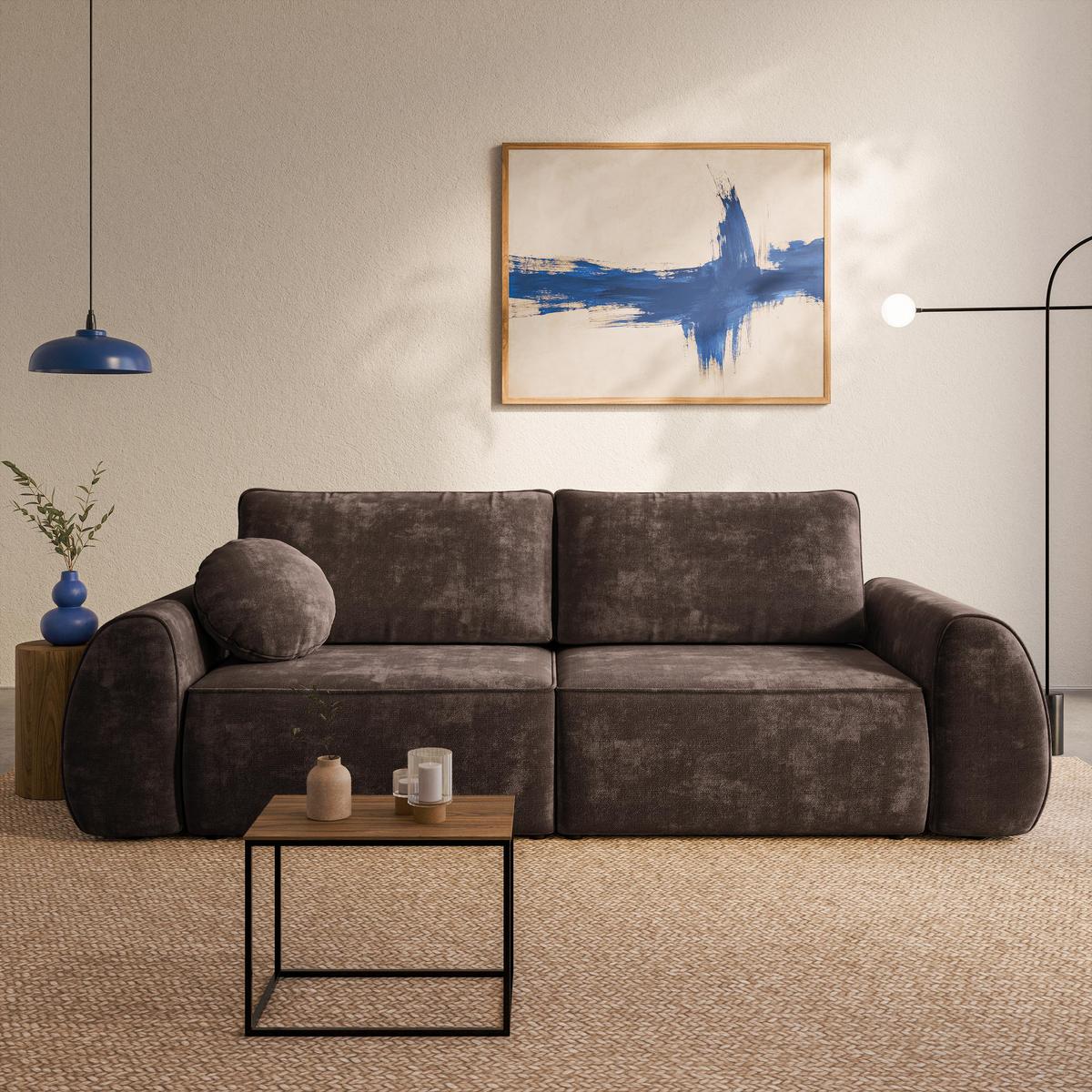 BETTSOFA ZEFEO Braun Chenille-Stoff mit Schlaffunktion - Braun, Textil (264/96/106cm) - MASSENO