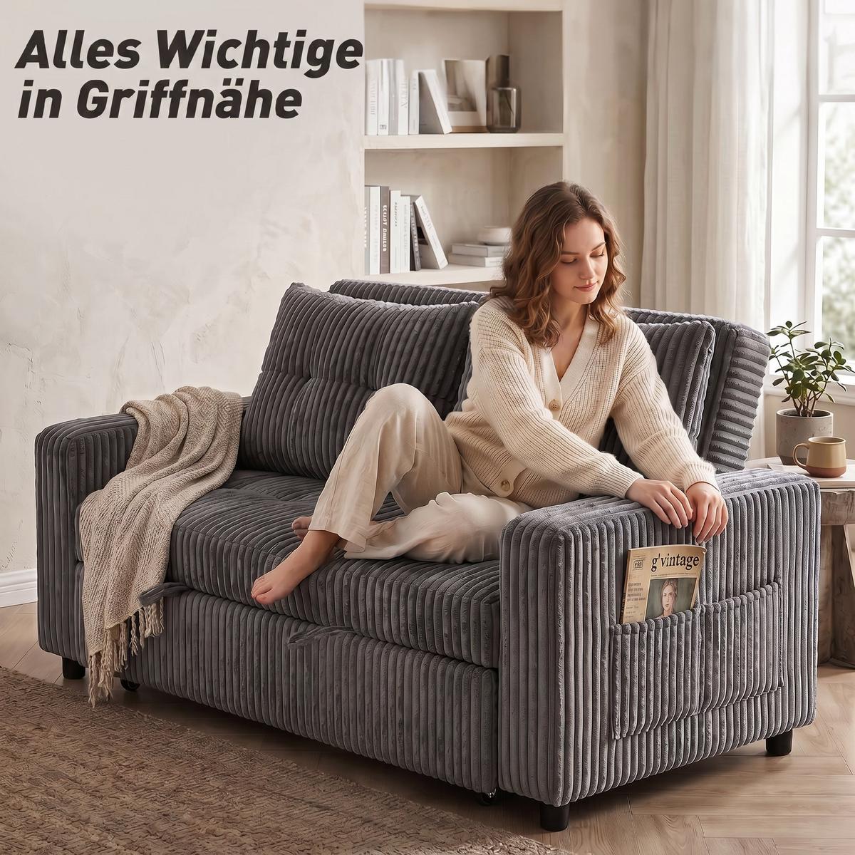 SCHLAFSOFA Polyester Stahl Dunkelgrau - Dunkelgrau/Hellgrau, Holz/Kunststoff (90/91/157cm) - HOMCOM