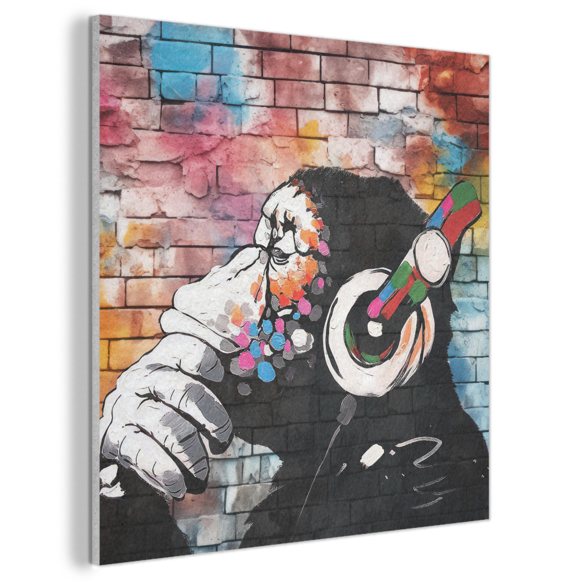 AKUSTIKBILD Affe - Graffiti - Musik Akustikpaneele 80x80 cm - Multicolor, Kunststoff (80/80/0.9cm) - MuchoWow