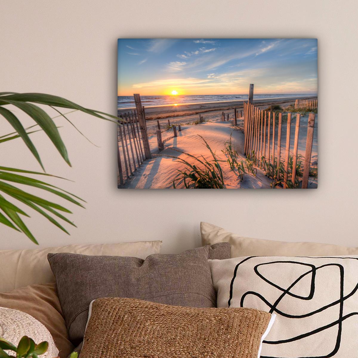 LEINWANDBILD Strand - Meer - Düne - Sonnenuntergang - Landschaft Wandbild 40x30 cm - Beige, Textil (40/30cm) - MuchoWow