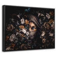 LEINWAND Bilder mit Rahmen - Frau - Luxus - Blumen - Schmetterling - Porträt - 40x30 - Schwarz, Textil (40/30cm) - MuchoWow