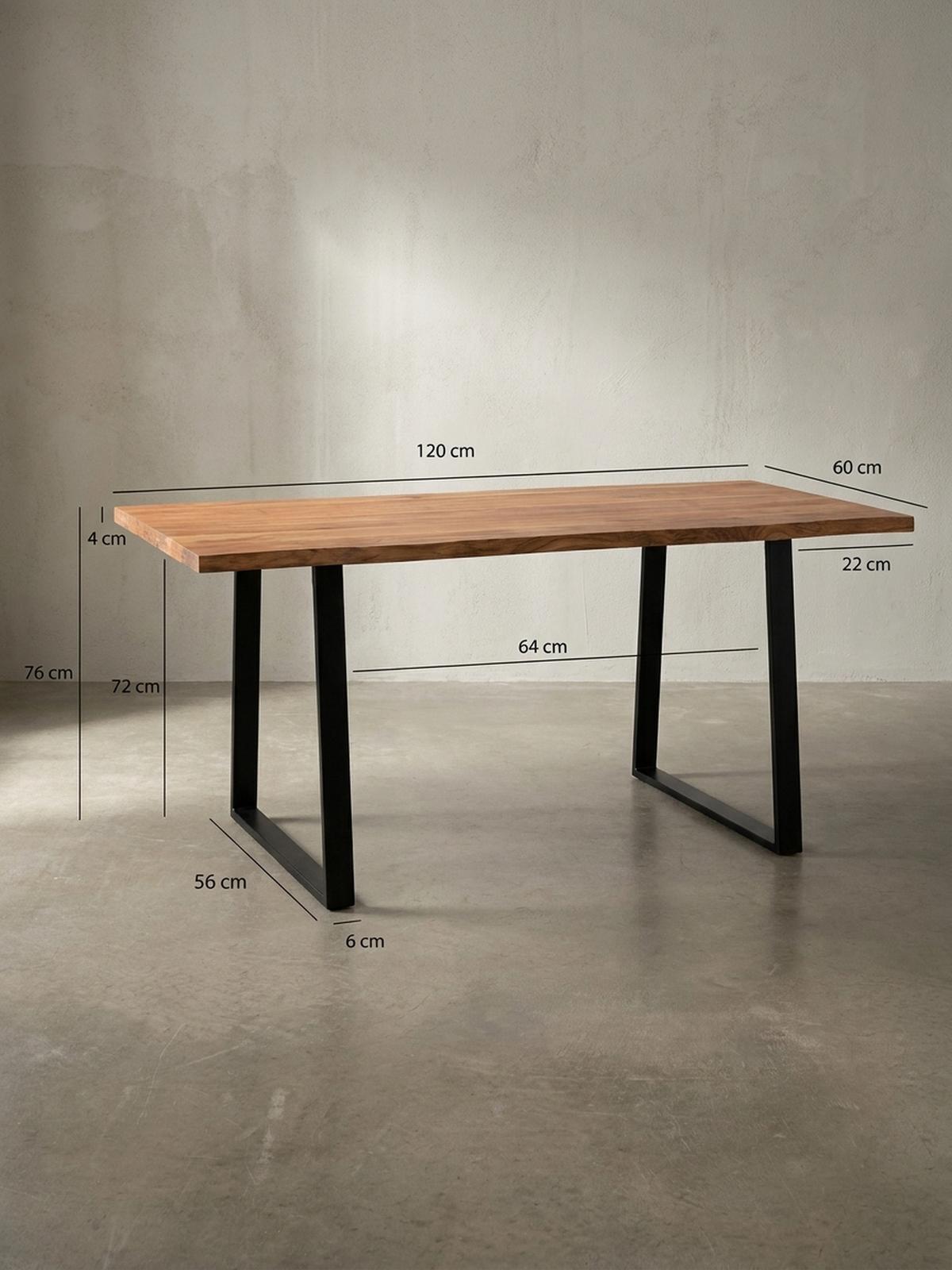 ESSTISCH Massivholz Baumkante Schwarz Metall Handgefertigt TARN, Goldbraun-Schwarz 120x60x76 cm - Schwarz/Braun, Holz (60/120/76cm) - KADIMA DESIGN