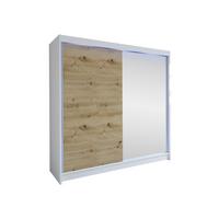 SCHWEBETÜRENSCHRANK Talin I, mit RGB LED Beleuchtung - Silberfarben/Eiche Artisan, Holzwerkstoff/Metall (180/215/58cm) - MIRJAN24
