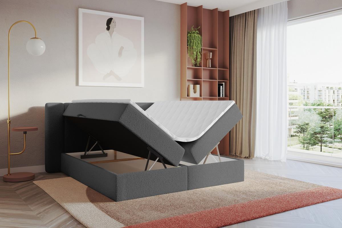 BOXBETT mit Matratze H4 - EVON - 180x200 cm Grau - Taupe, Holzwerkstoff (180/200cm) - ALTDECOR