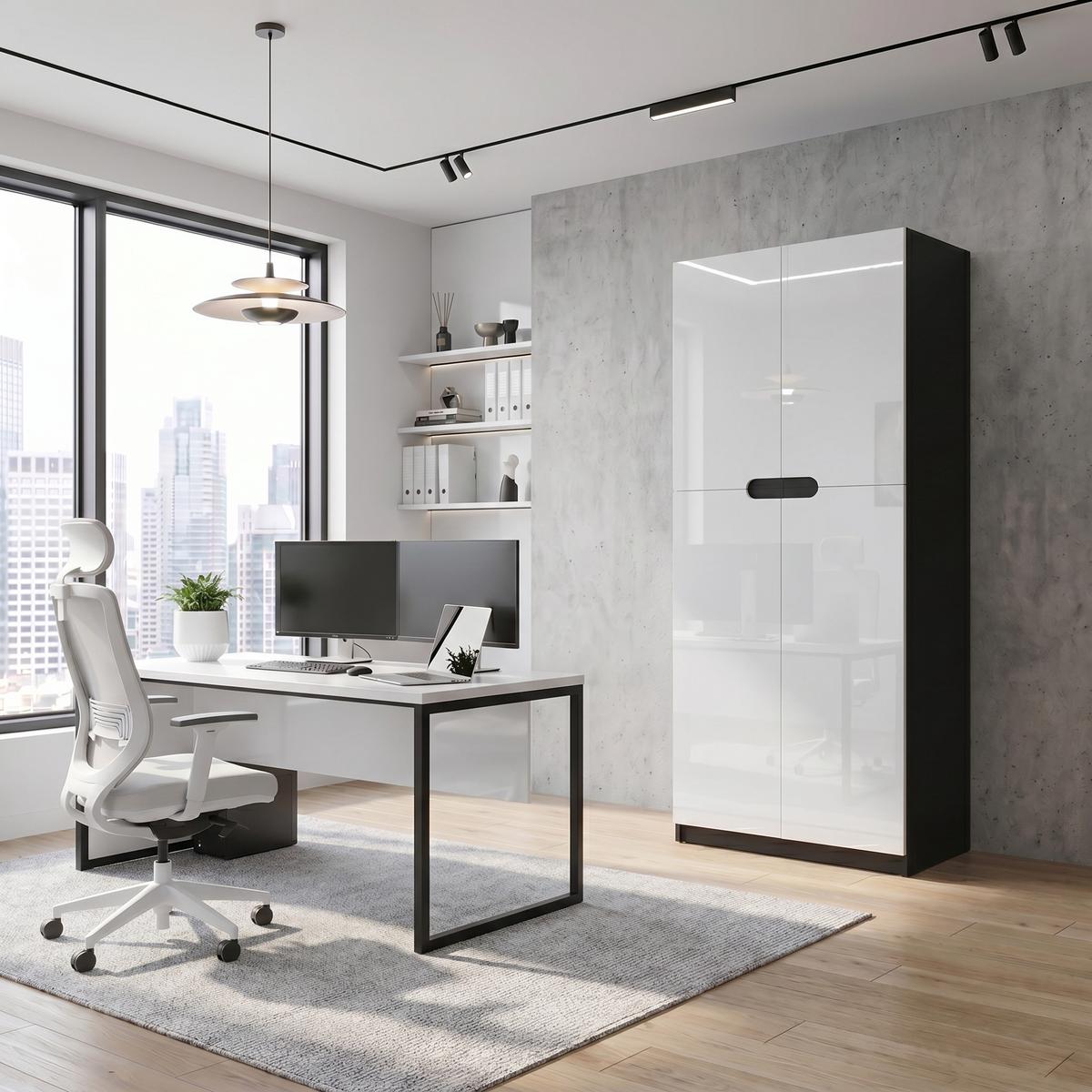 BÜROSCHRANK Logan Fronten in Weiß Hochglanz - Weiß Hochglanz, Holzwerkstoff (82/184/37cm) - Vladon