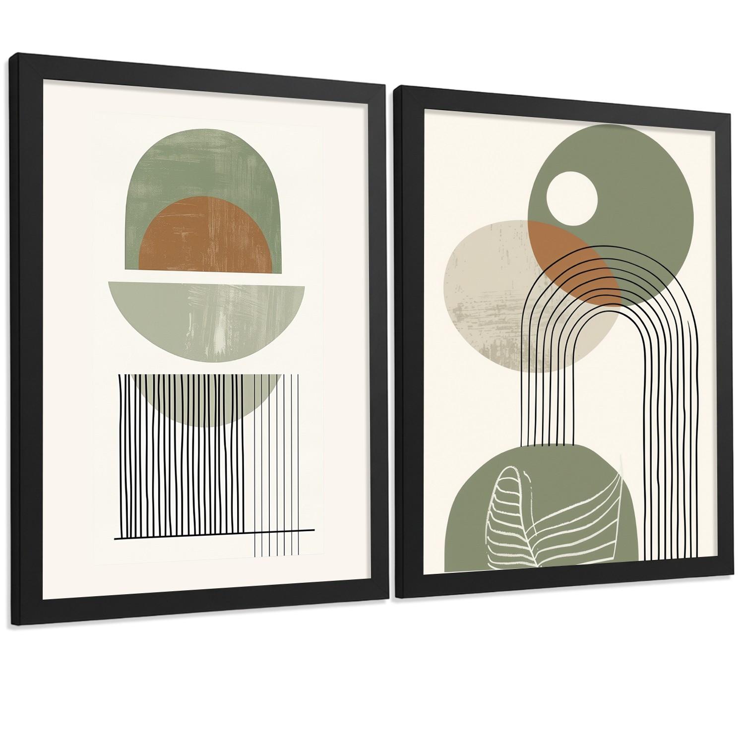 POSTER 3er Kunstdruck-Set Wandbilder Abstrakt Grün modern Wohnzimmer Deko, Schlafzimmer, Küche, Badezimmer Schwarzer Rahmen A3 - Schwarz, Papier (29.7/1/42cm) - Nacnic