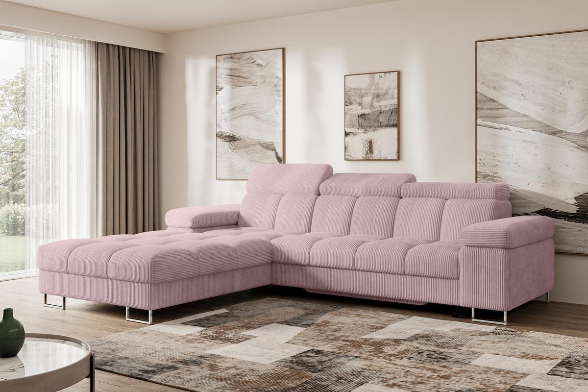 ECKSOFA mit Schlaffunktion Ottomane Links 271x203x79 Rosa Cord - Rosa, Holzwerkstoff/Textil (271/203cm) - ALTDECOR