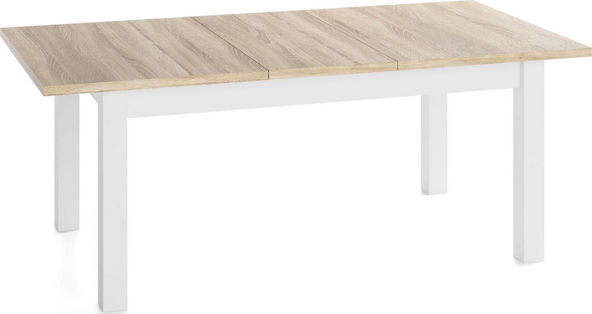 ESSTISCH Lindberg Weiß ausziehbar verlängerbar rechteckig, Eiche Sonoma Hellbraun 140-180/80/77 cm - Weiß/Sonoma Eiche, Holz/Holzwerkstoff (80/180/76.5cm) - WFL GROUP