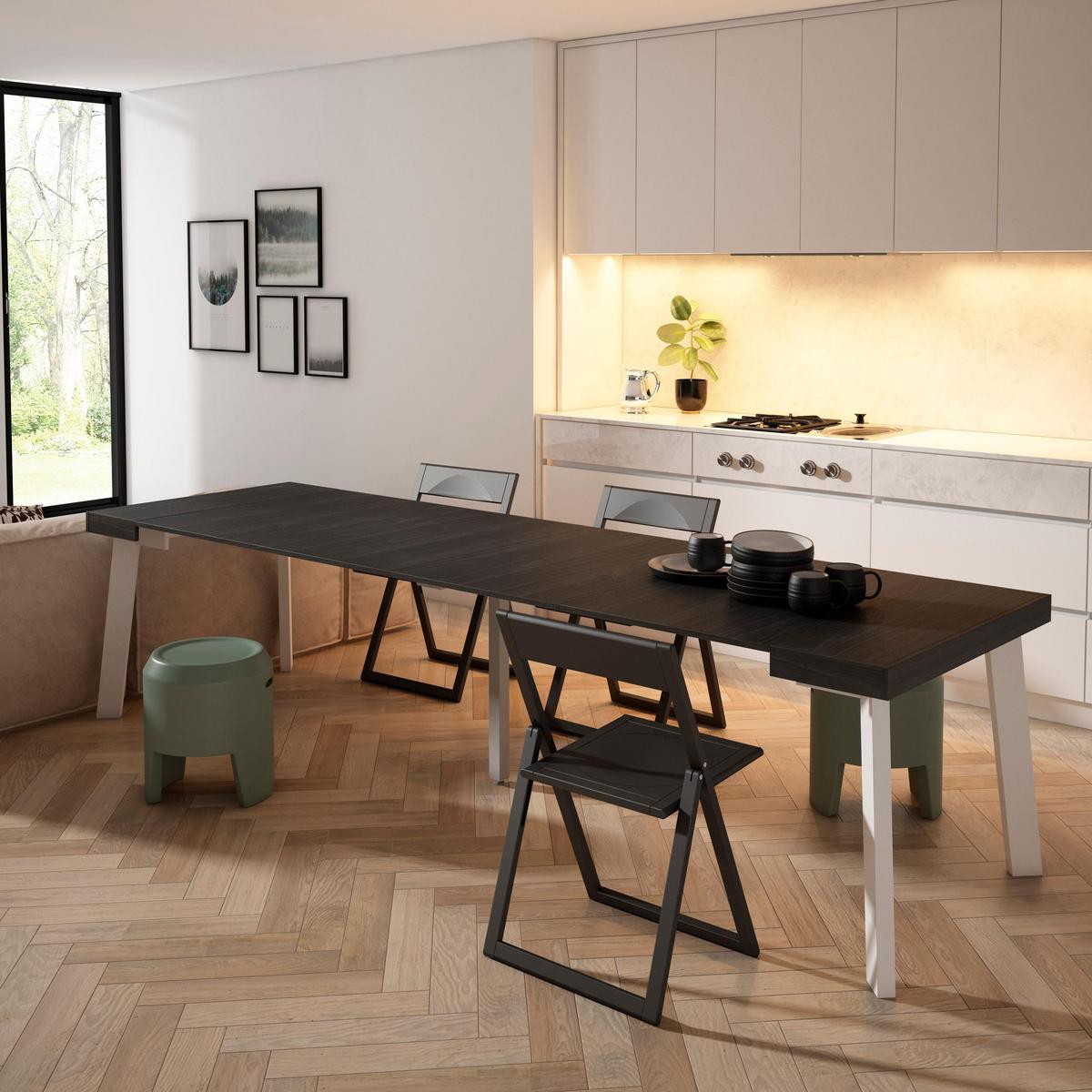 ESSTISCH ausziehbar 58 bis 302cm, für 14 Gäste, schwarz, 58/90/73cm - Schwarz, Holzwerkstoff (90/302/73cm) - Skraut Home