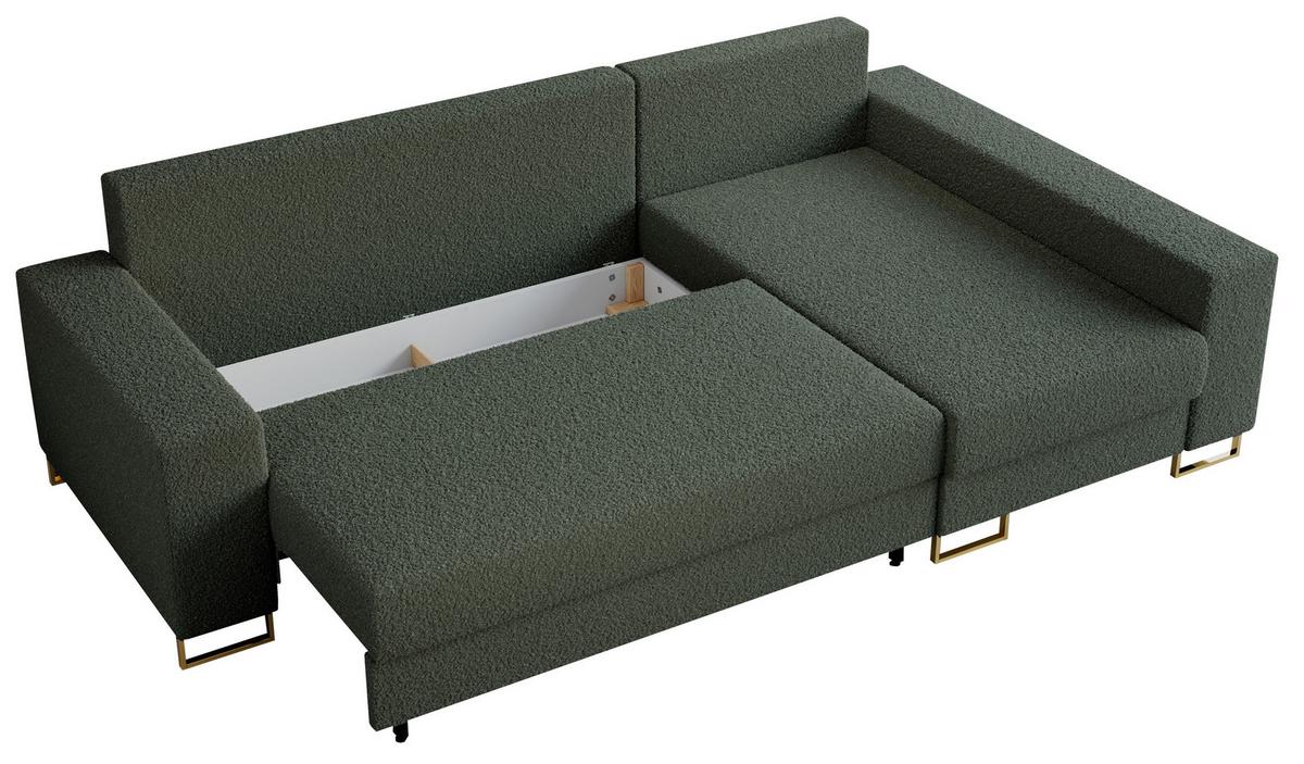 ECKSOFA Dorian Boucle Grün - Goldfarben/Grün, Textil/Metall (242/138cm) - MKS