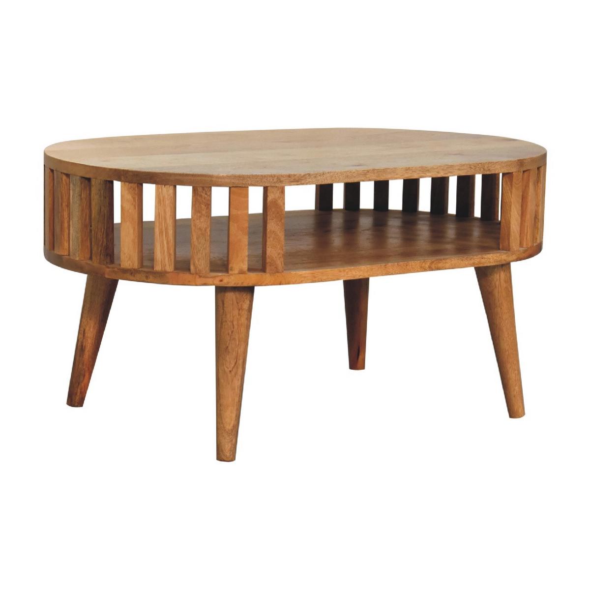 COUCHTISCH aus Massivholz, Offener Stauraum, Nordische Beine - Kastanienfarben/Messingfarben, Holz/Metall (50/80/50cm) - Artisan Furniture