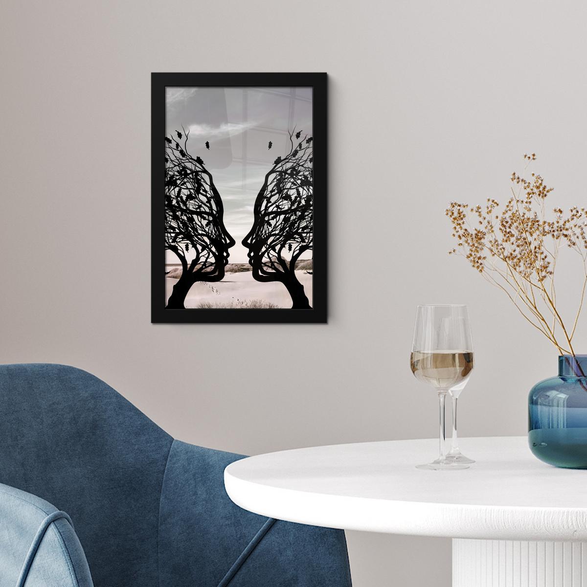 POSTER MIT RAHMEN Strand - Meer - Menschen - Baum - Moderne Kunst Poster 20x30 cm - Hellgrau, Papier (20/30cm) - MuchoWow