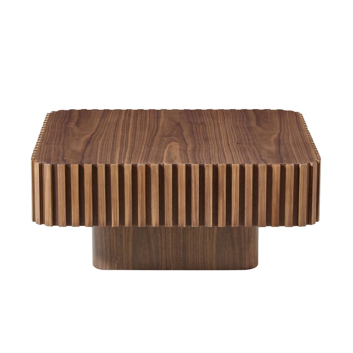 COUCHTISCH Quadratisch in Walnuss-Optik Edles Rillen-Design & Handarbeit - Walnussfarben, Holzwerkstoff (80/80/35cm) - Urban Meuble