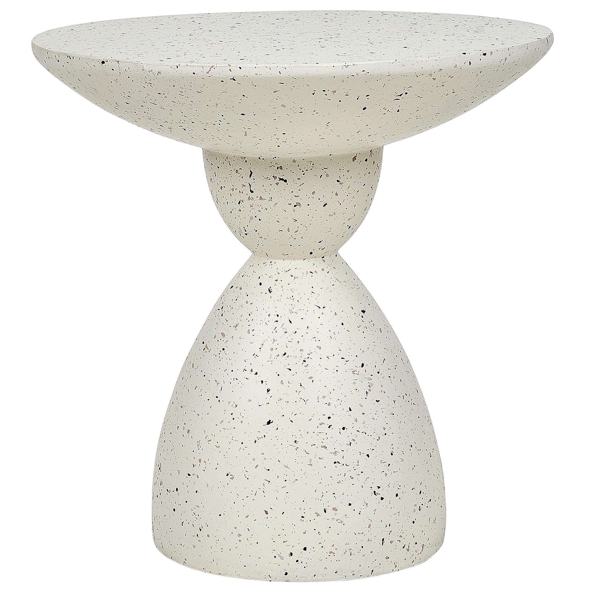 GARTENBEISTTELLTISCH Beton cremeweiß Terrazzo Optik rund 50 cm Caffi - Weiß, Stein (50/50/52cm) - Beliani