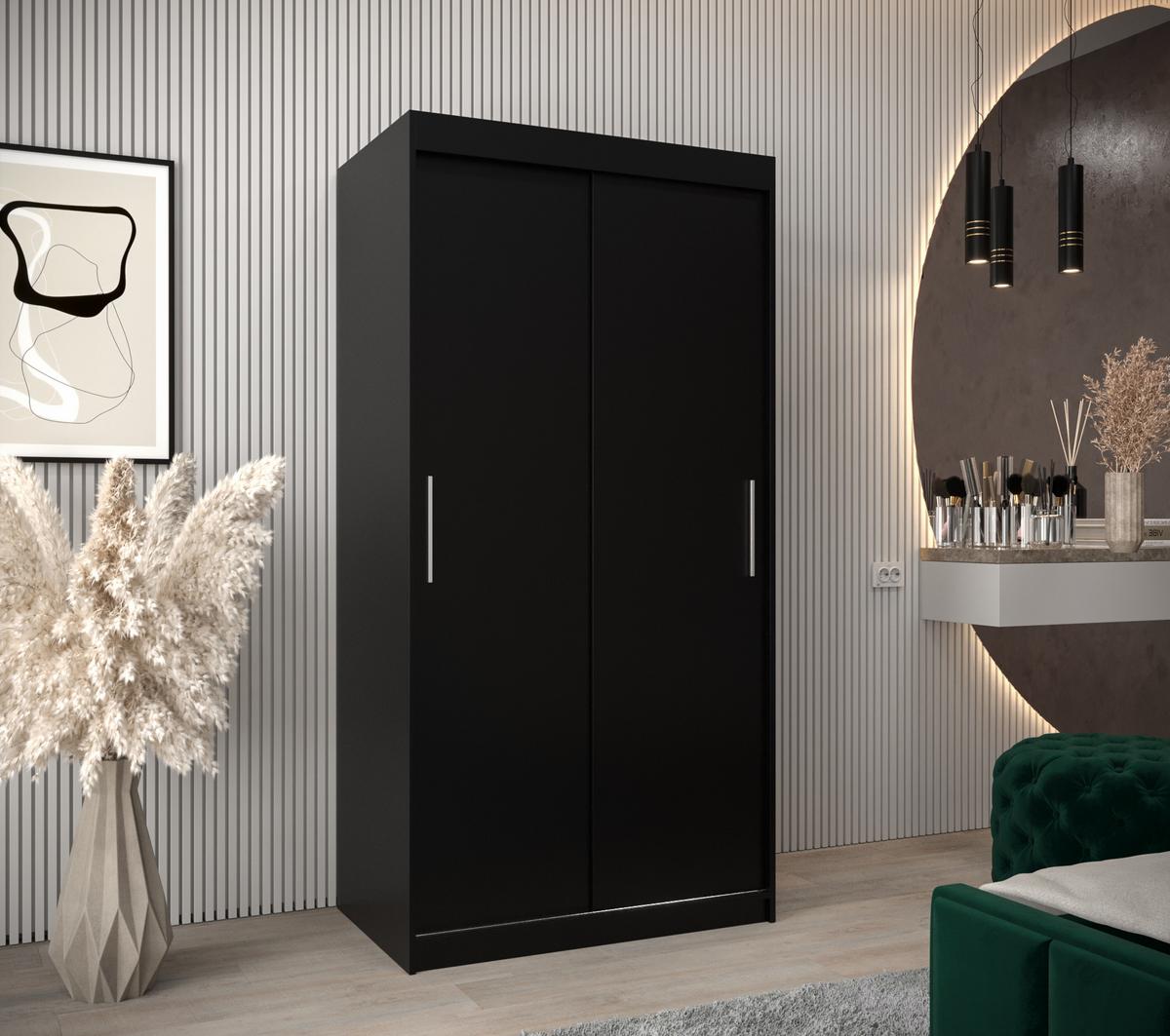 SCHIEBETÜRENSCHRANK TOKYO 200/100/62 2-türig - Silberfarben/Schwarz, Holz/Kunststoff (100/200/62cm) - MÖBEL KRYSPOL