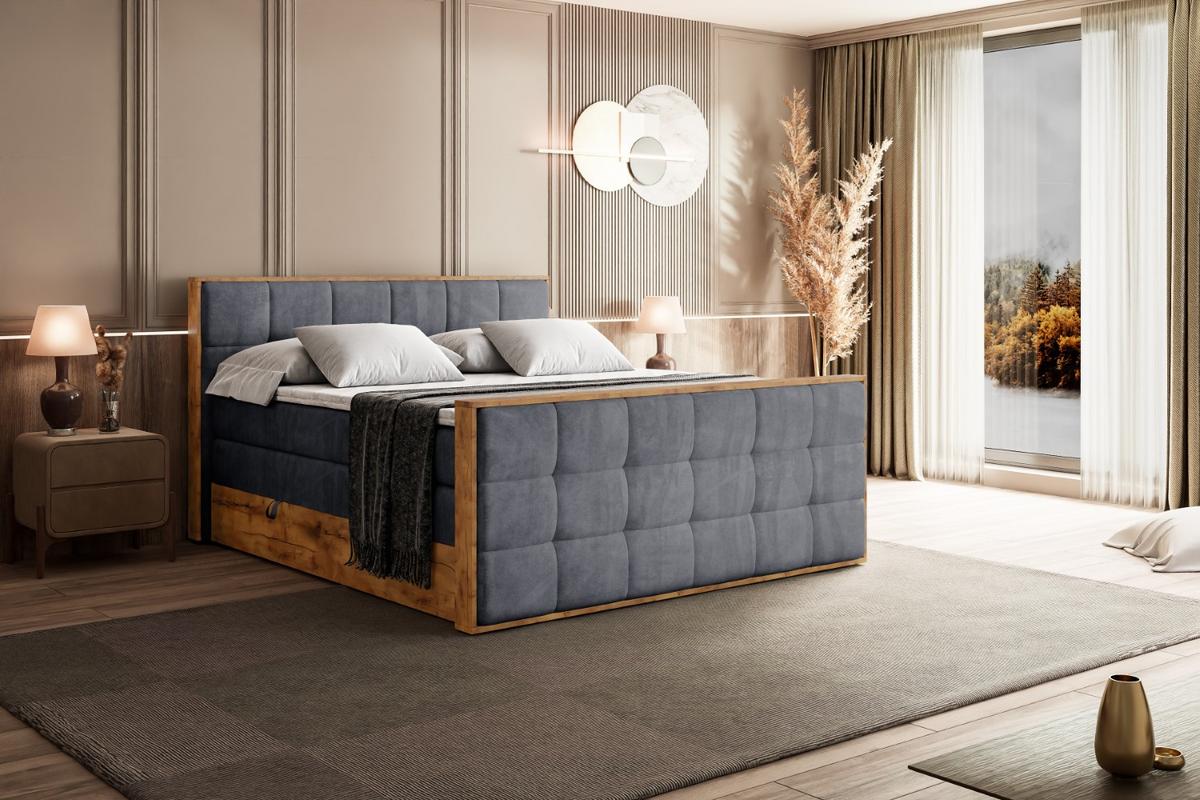 BOXSPRINGBETT mit Matratze H3|H4 und Lattenrost - LOLLI7-Z KING-200x200 - Dunkelgrau Casablanca - Dunkelgrau, Holzwerkstoff (200/200cm) - ALTDECOR