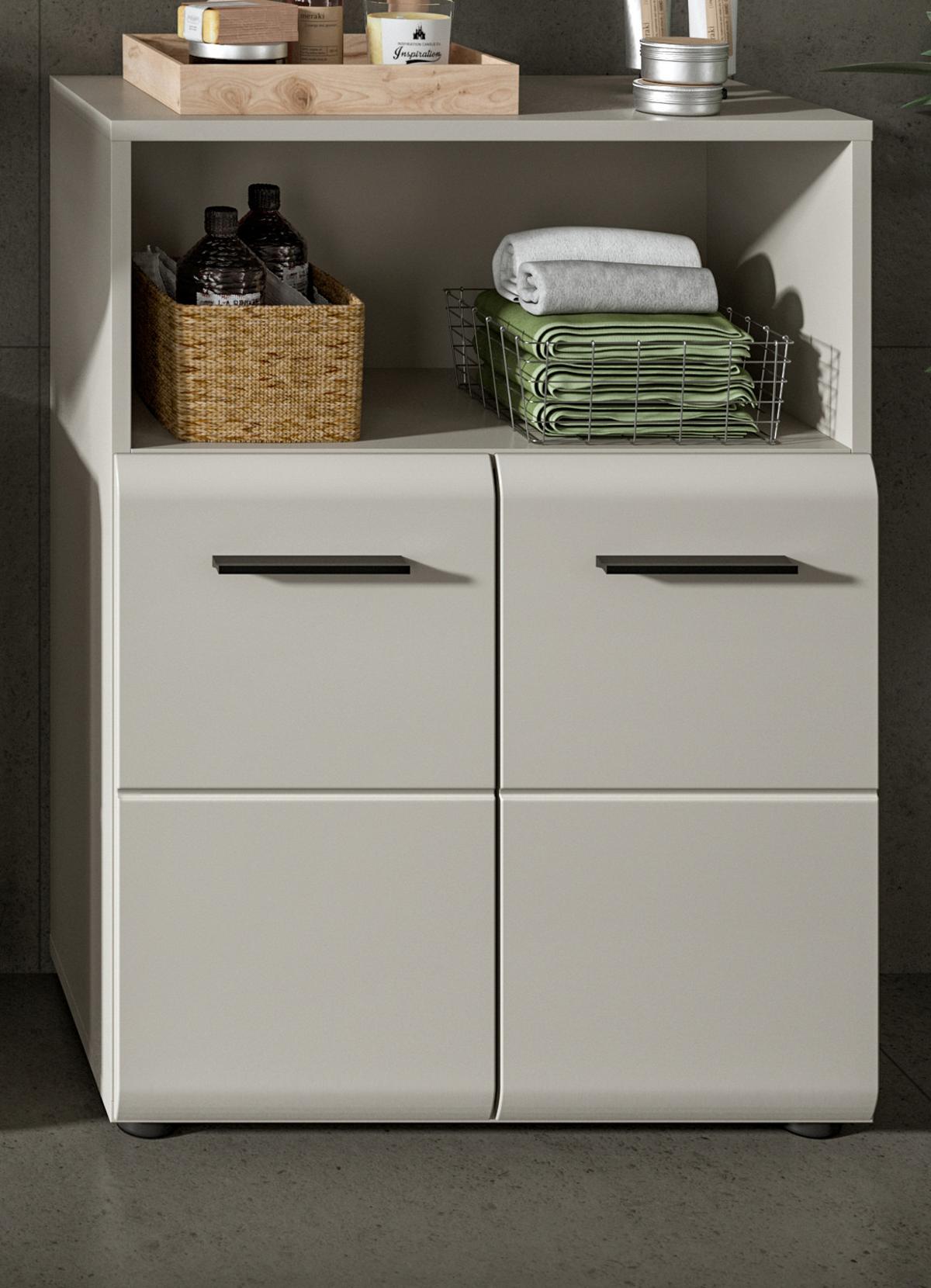 BADKOMMODE Kaschmir 60 x 80 cm, Badezimmer Kommode 2-türig - Kaschmir/Schwarz, Holzwerkstoff/Kunststoff (60/80/30cm) - Inn.Furn
