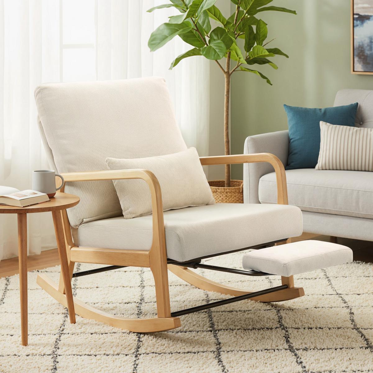 SCHAUKELSESSEL Polyester Cremeweiß - Creme/Naturfarben, Holz/Textil (70/97.5/89cm) - HOMCOM