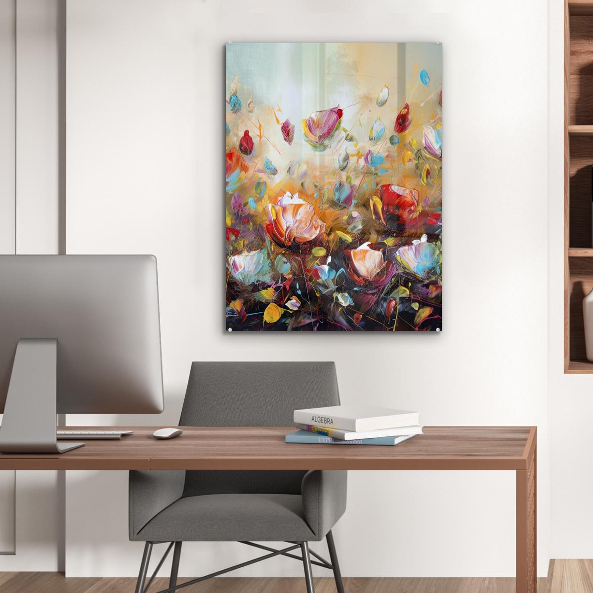ACRYLGLASBILD Blumen - Kunst - Natur - Ölgemälde 60x80 cm - Multicolor, Glas (60/80cm) - MuchoWow