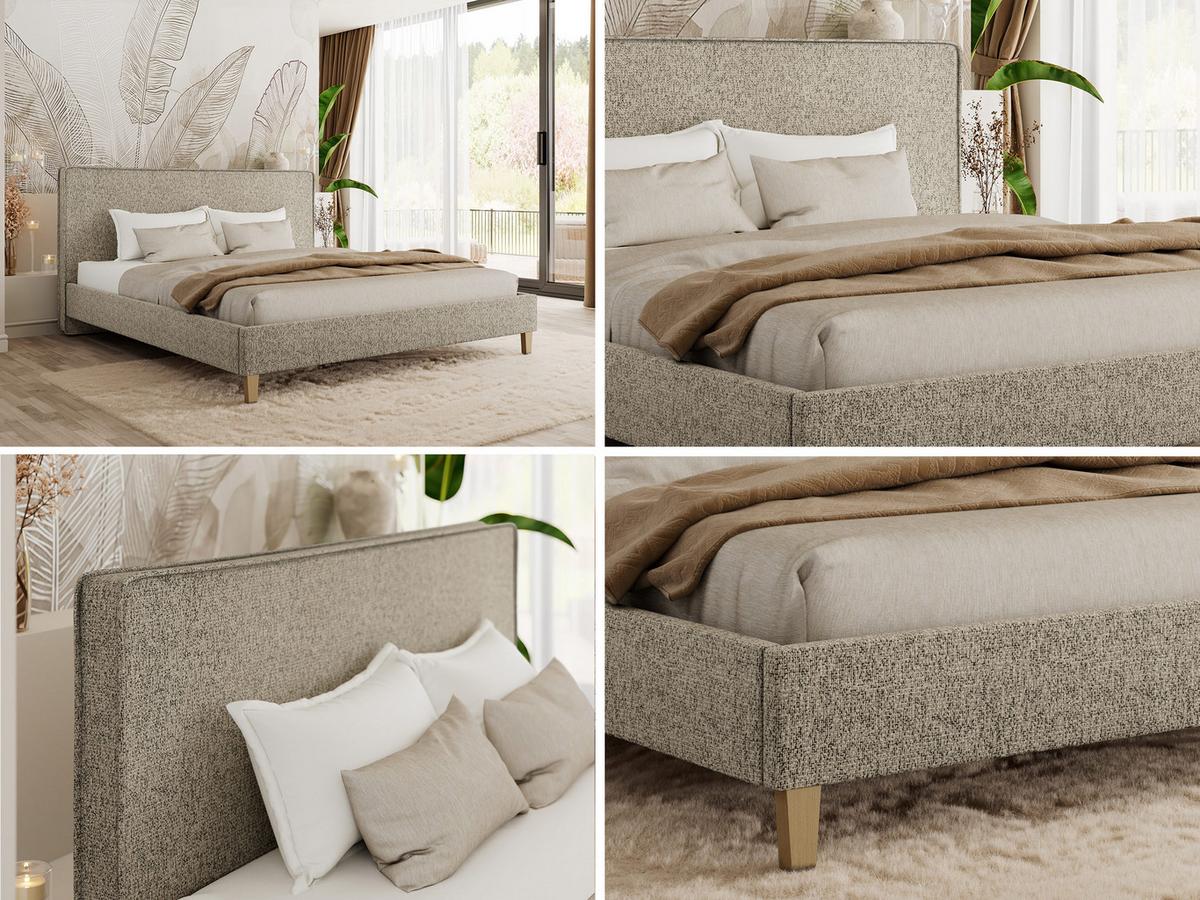 POLSTERBETT LUMARO CLASSIC 200/200 - Taupe Stukture - Matratze Multipocket - Taupe/Kernbuche, Holz/Textil (200/200cm) - MKS