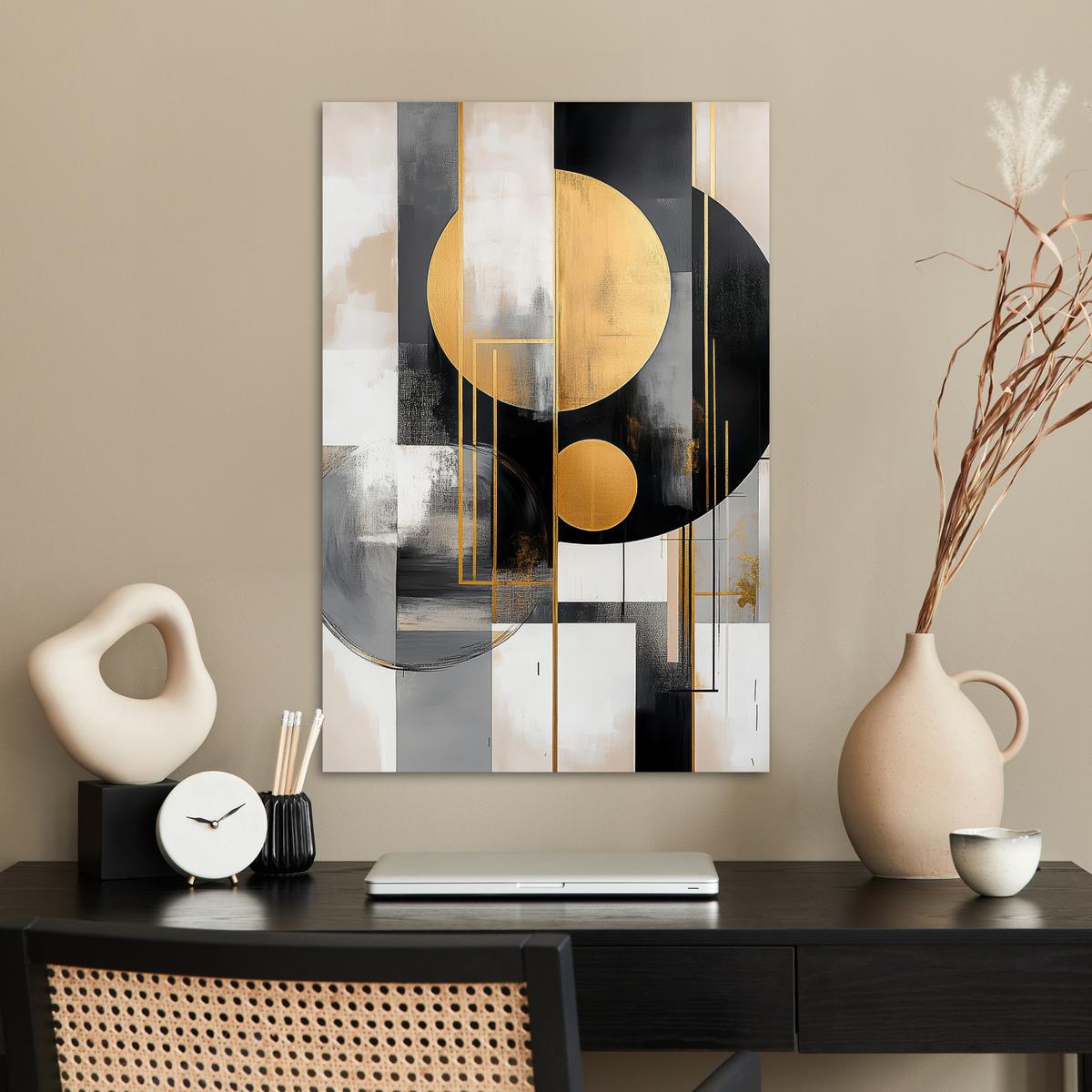 POSTER Abstrakt - Gold - Silber - Formen - Ästhetisch - Modern Wanddeko 40x60 cm - Goldfarben, Papier (40/60/0.1cm) - MuchoWow