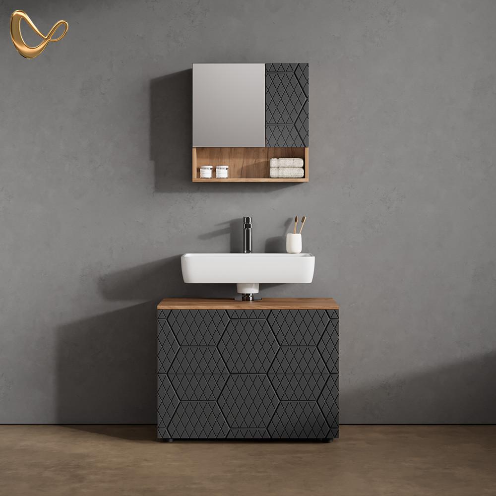 BADMÖBEL-SET Ronco Anthrazit mit Wabenstruktur 2 Teile - Anthrazit, Holzwerkstoff (80/58/41cm) - Livinity®