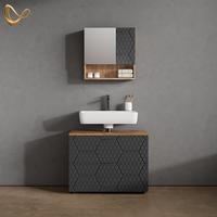 BADMÖBEL-SET Ronco Anthrazit mit Wabenstruktur 2 Teile - Anthrazit, Holzwerkstoff (80/58/41cm) - Livinity®