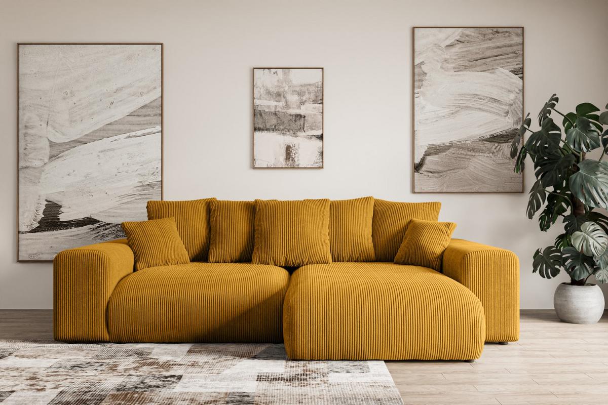 ECKSOFA Ottomane rechts ESKAR-L 266x176x72 Currygelb Cord - Currygelb/Schwarz, Holzwerkstoff/Kunststoff (176/266cm) - ALTDECOR