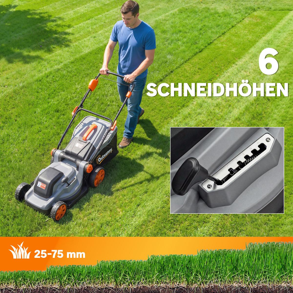 ELEKTRO-RASENMÄHER 35l Fangkorb Hellgrau, Orange - Hellgrau, Metall (40/96/113cm) - Outsunny