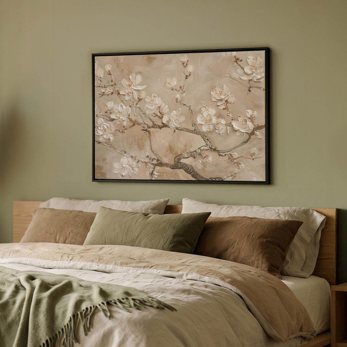 LEINWAND Bilder mit Rahmen - Blumen - Modern - Beige - Weiß - Blüte - 70x50 - Beige, Textil (70/50cm) - MuchoWow