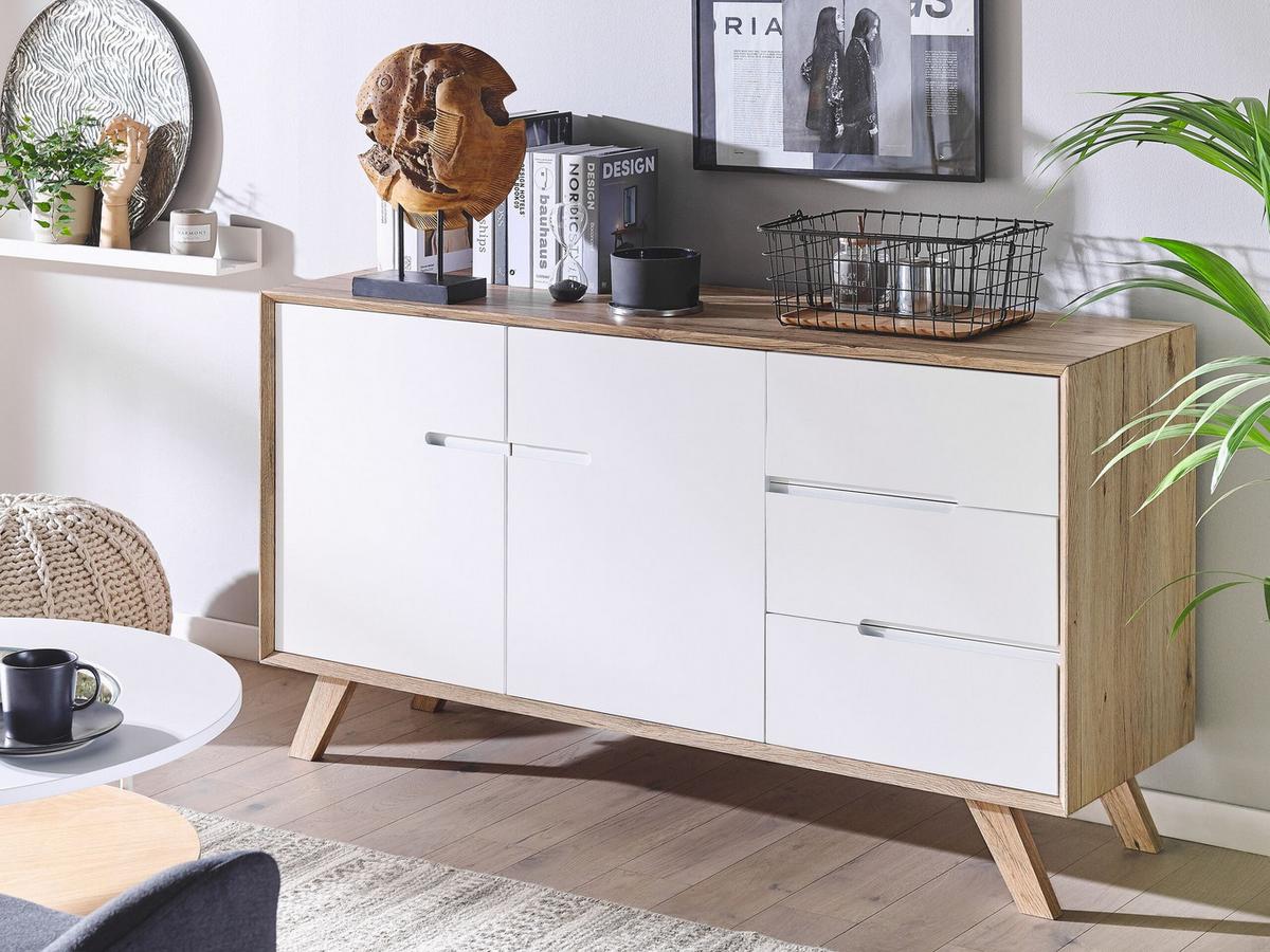SIDEBOARD mit 2 Türen Braun/Weiß Forester - Braun, Holzwerkstoff (140/75/40cm) - Beliani