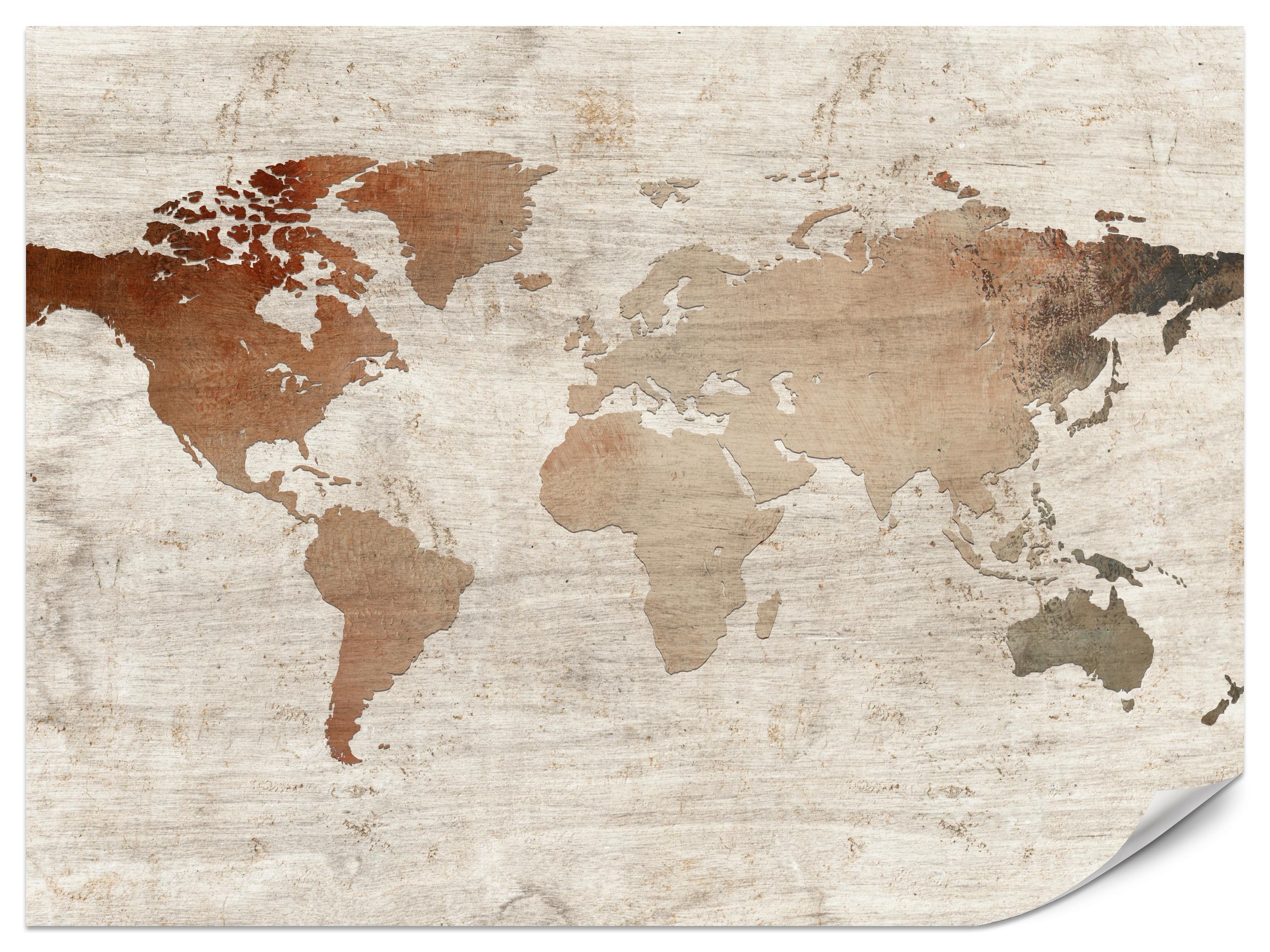 FOTOTAPETE für Wohnzimmer Vintage Karte Holz Hintergrund Retro 200x140 - Beige/Braun, Papier (200/140cm) - Muralo