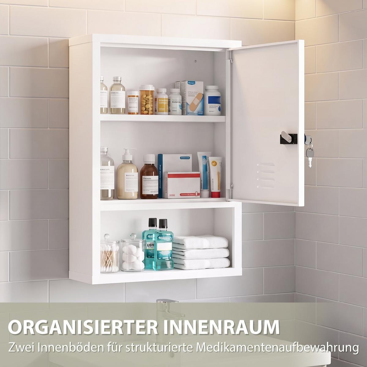 MEDIZINSCHRANK Kaltgewalzter Stahl Weiß - Weiß, Metall (15/60/40cm) - HOMCOM