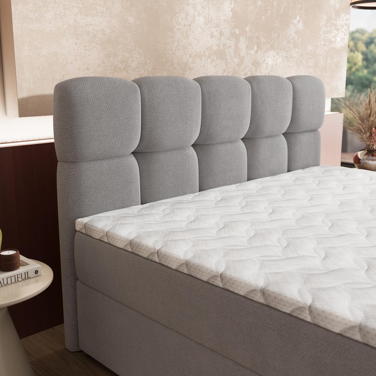 BOXBETT MERU 160x200 cm mit Matratze und Topper - Grau - Grau, Holz (160/200cm) - MASSENO
